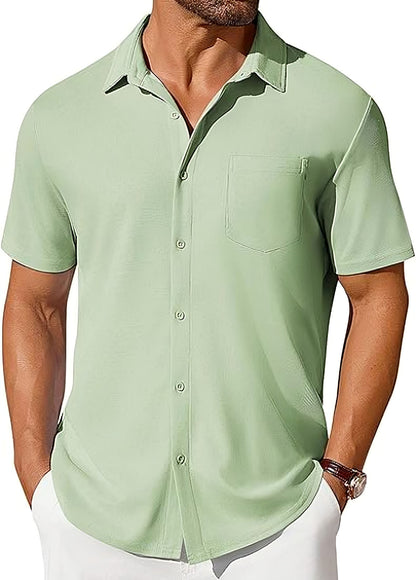 Men's Short Sleeve Button-Up Shirt – Slim Fit Wrinkle-Resistant
