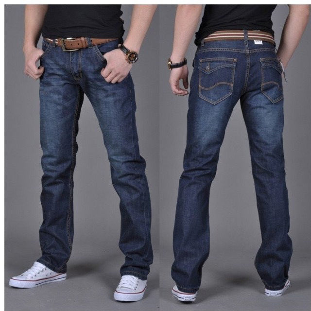 Men's Classic Straight-Leg Denim Jeans – Cotton Blend Blue Denim Pants