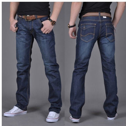 Men's Classic Straight-Leg Denim Jeans – Cotton Blend Blue Denim Pants