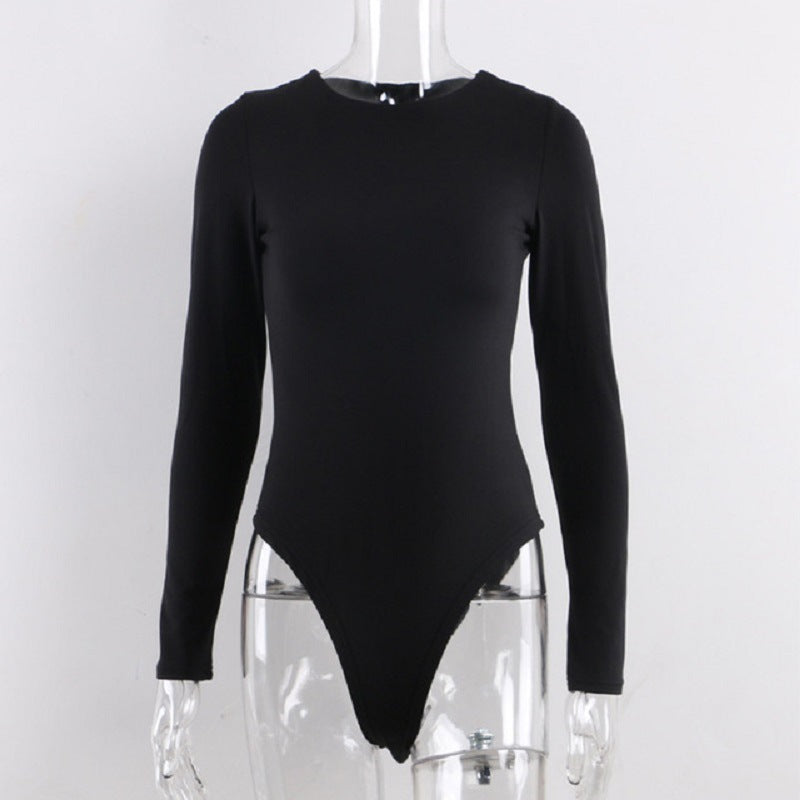Women's Long Sleeve Slim Bodysuit – Solid Color Tight Fit