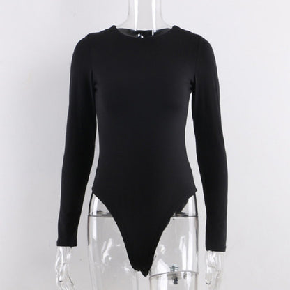 Women's Long Sleeve Slim Bodysuit – Solid Color Tight Fit