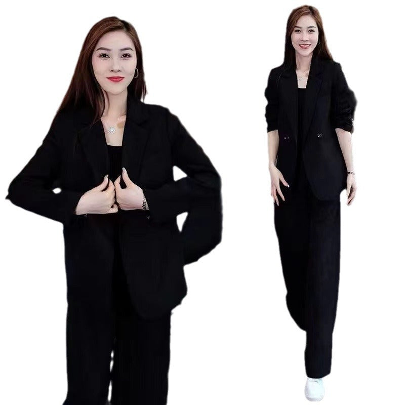 Women's Plus Size Casual Blazer & Wide-Leg Pants Two-Piece Set – Loose Slimming Fit