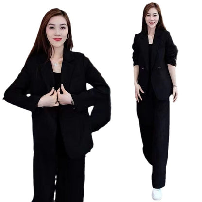 Women's Plus Size Casual Blazer & Wide-Leg Pants Two-Piece Set – Loose Slimming Fit