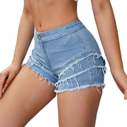 Women's High-Waist Slim-Fit Patchwork Denim Shorts – Raw Hem High Stretch XS–L