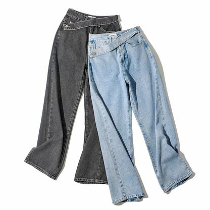Women's High-Waist Asymmetric Waistband Denim Jeans