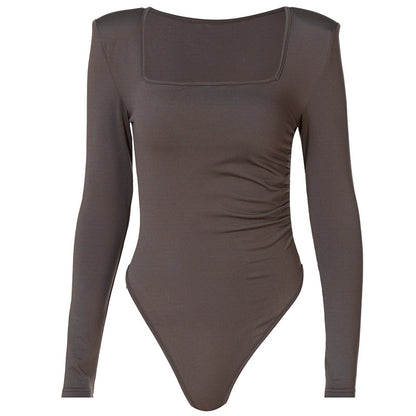Women's Long Sleeve Pleated Hem Jumpsuit – Slim Fit Milk Silk Fleece