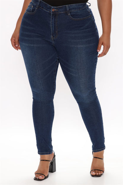 Women's Plus Size High-Waist Stretch Denim Pencil Pants – Slim Fit Blue Jeans