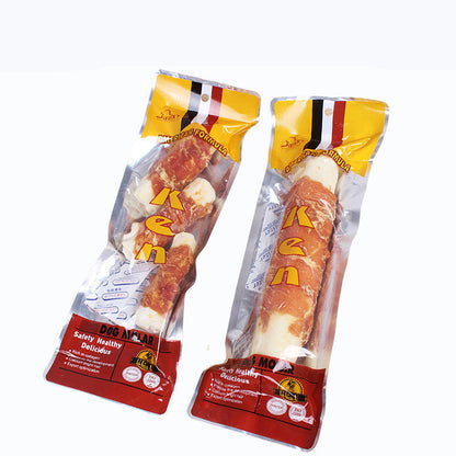 Chicken-Wrapped Cowhide Dental Chew Bones for Dogs – Natural Teeth Cleaning Treats