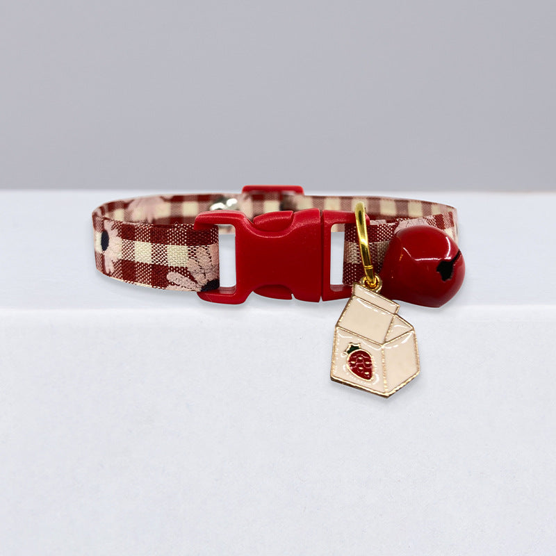 Cute Cartoon Cat Collar with Pendant – Plaid Polyester, XS & S Sizes