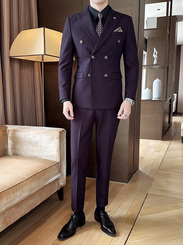 Men's 3-Piece Slim Fit Striped Suit – Jacket, Waistcoat & Trousers Set