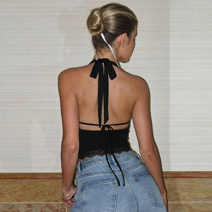 Women's Lace-Up Halter Neck Slim Fit Vest – Milk Silk Street Style in 3 Colors (S-L)
