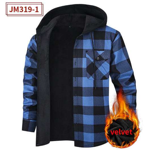 Men's Fleece-Lined Flannel Plaid Hooded Shirt – Extra Thick Cardigan