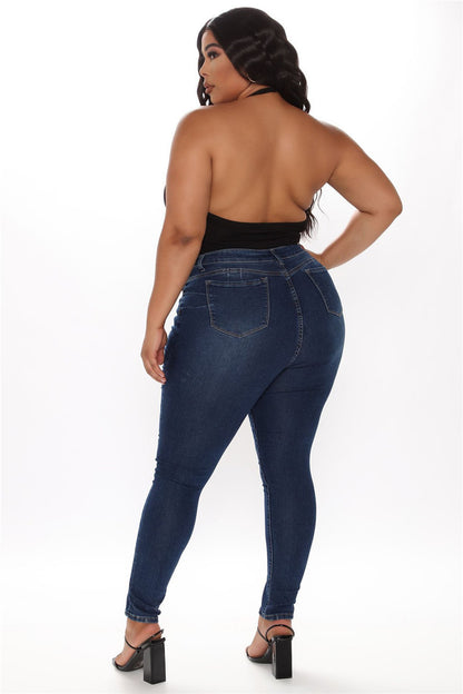 Women's Plus Size High-Waist Stretch Denim Pencil Pants – Slim Fit Blue Jeans