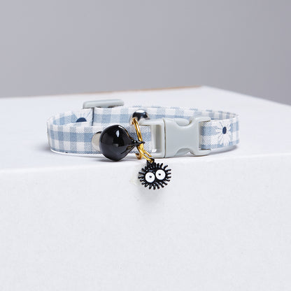 Cute Cartoon Cat Collar with Pendant – Plaid Polyester, XS & S Sizes