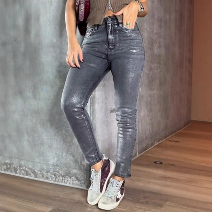 Women's Gold & Silver Foil Print Stretch Skinny Jeans – Slim Fit