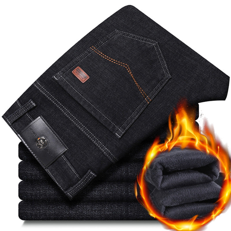 Men's Warm Fleece-Lined Stretch Denim Pants – Relaxed Straight Leg 29–40