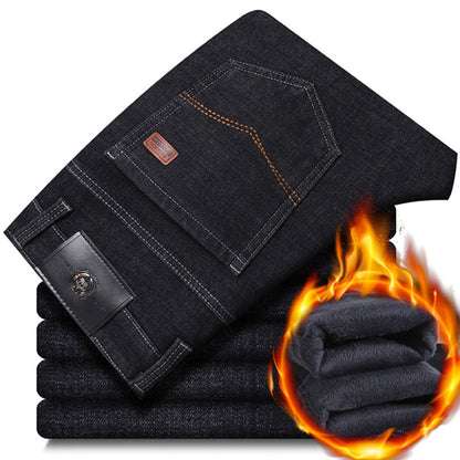 Men's Warm Fleece-Lined Stretch Denim Pants – Relaxed Straight Leg 29–40