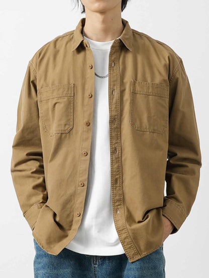 Men's 100% Cotton Retro Lapel Shirt Jacket