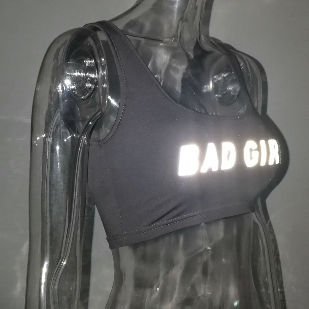 Women's Reflective Letter Crop Sports Vest – Slim Fit
