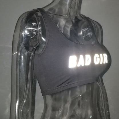 Women's Reflective Letter Crop Sports Vest – Slim Fit