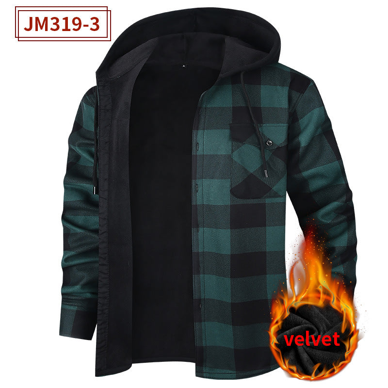 Men's Fleece-Lined Flannel Plaid Hooded Shirt – Extra Thick Cardigan