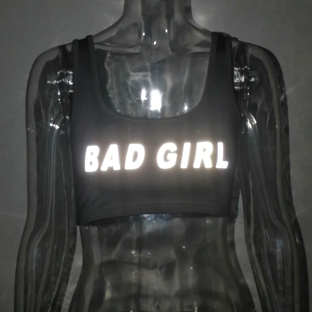 Women's Reflective Letter Crop Sports Vest – Slim Fit