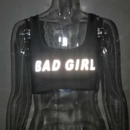 Women's Reflective Letter Crop Sports Vest – Slim Fit