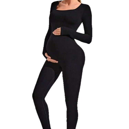 Women's Seamless Ribbed Maternity Jumpsuit – 6 Colors Spandex Blend S–L