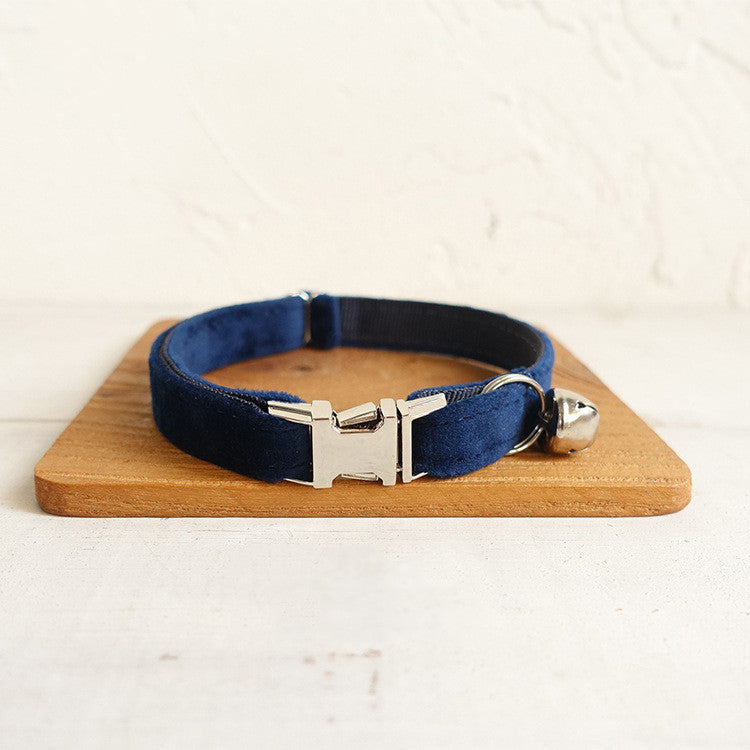 Double-Layer Soft Velvet Cat Collar – Navy Blue | S & L