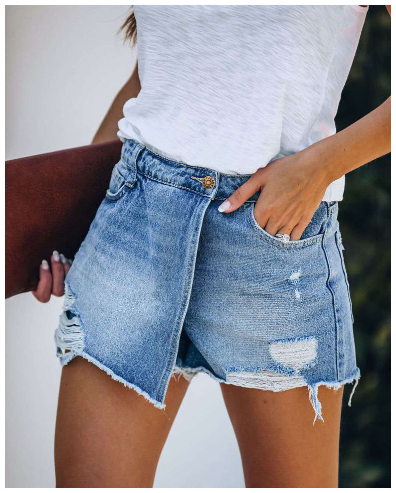 Women's Light Blue Straight-Cut Cotton Denim Shorts – Classic Summer Style