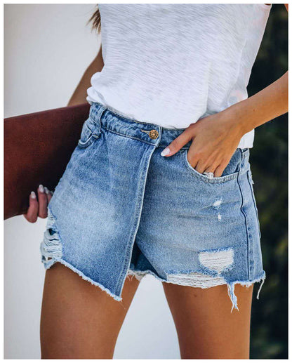 Women's Light Blue Straight-Cut Cotton Denim Shorts – Classic Summer Style