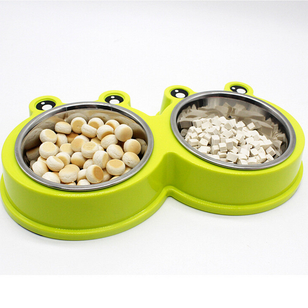 Double Pet Bowl – Food & Water Feeder (ABS + Stainless Steel)