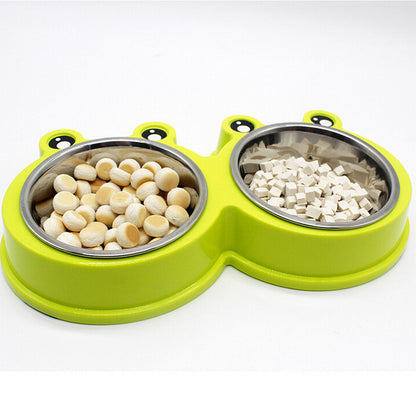 Double Pet Bowl – Food & Water Feeder (ABS + Stainless Steel)