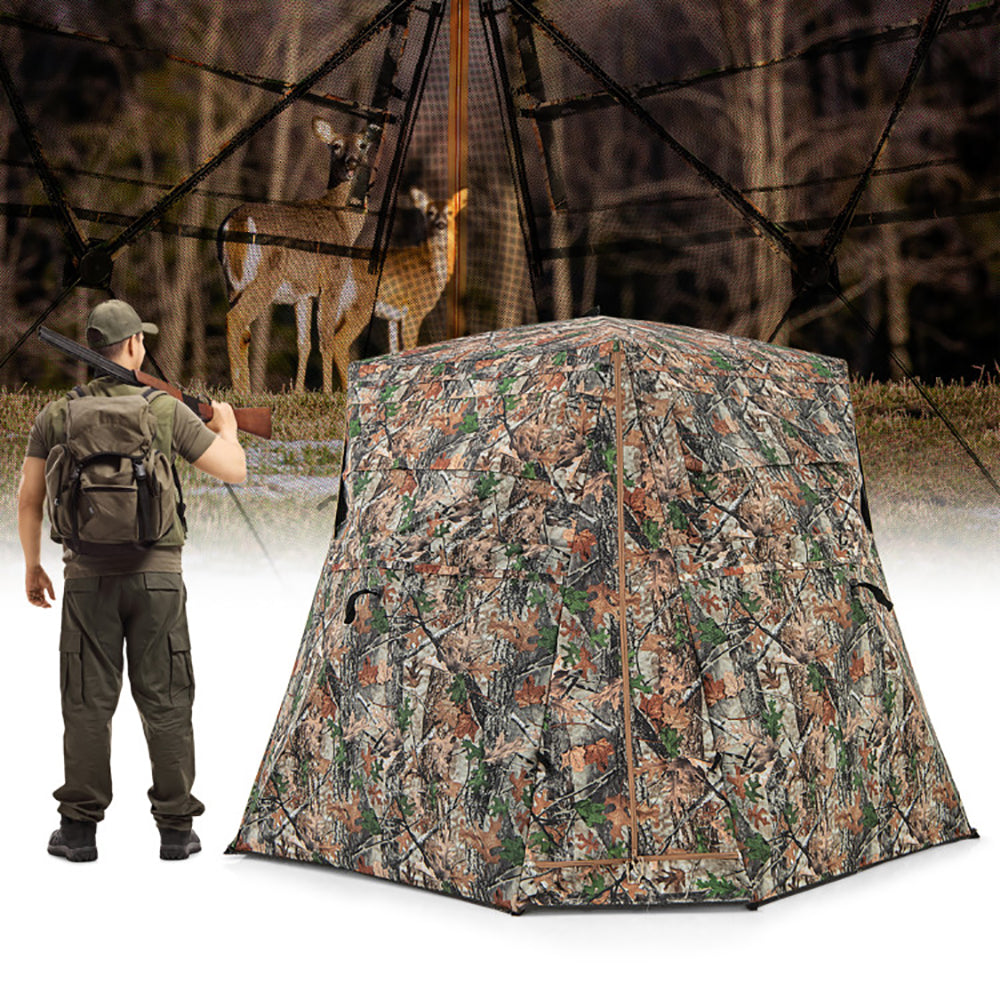 360° One-Way See-Through Pop-Up Hunting Blind – 82"x82" Camouflage Ground Blind for Deer & Turkey