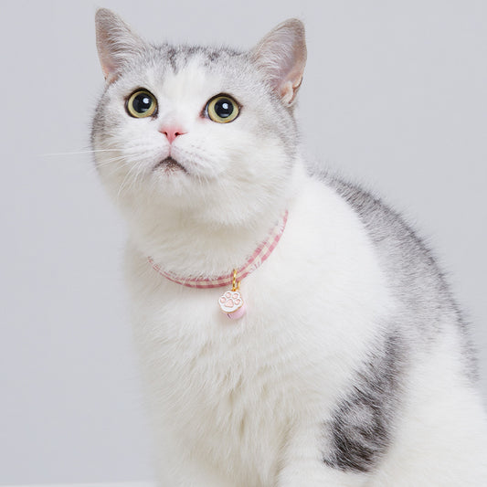 Cute Cartoon Cat Collar with Pendant – Plaid Polyester, XS & S Sizes