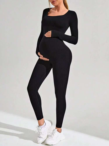 Women's Seamless Ribbed Maternity Jumpsuit – 6 Colors Spandex Blend S–L