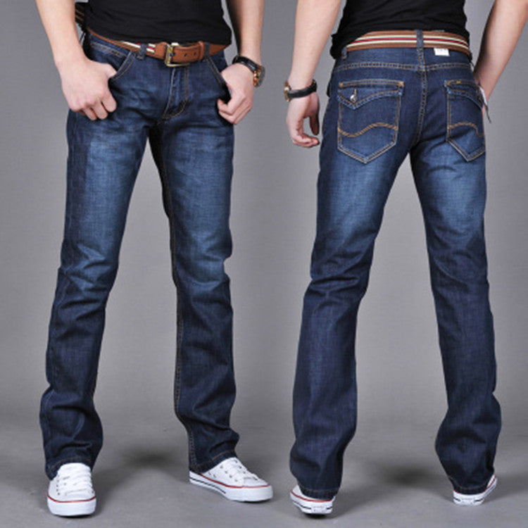 Men's Classic Straight-Leg Denim Jeans – Cotton Blend Blue Denim Pants