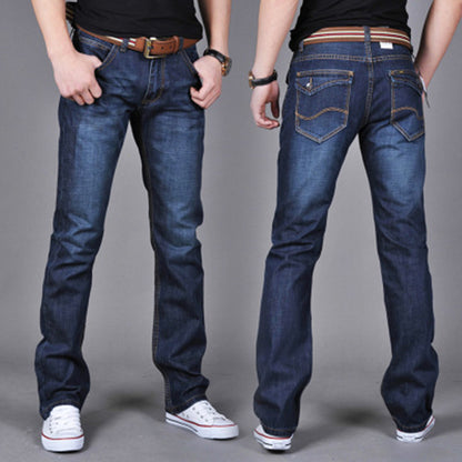 Men's Classic Straight-Leg Denim Jeans – Cotton Blend Blue Denim Pants