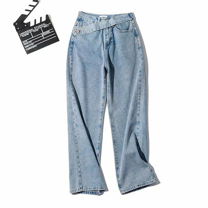 Women's High-Waist Asymmetric Waistband Denim Jeans