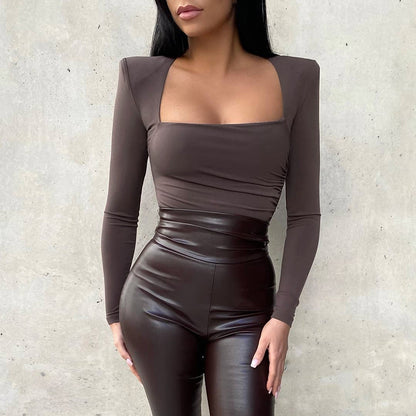 Women's Long Sleeve Pleated Hem Jumpsuit – Slim Fit Milk Silk Fleece