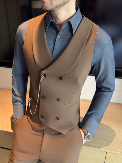 Men's Double-Breasted Shawl Collar Vest – Elegant Yarn-Dyed Waistcoat
