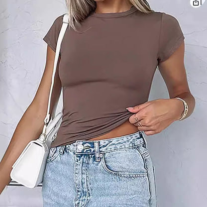 Women's Modal Round Neck Slim Fit T-Shirt – 10 Colors, Short Sleeve Street Style (S-L)