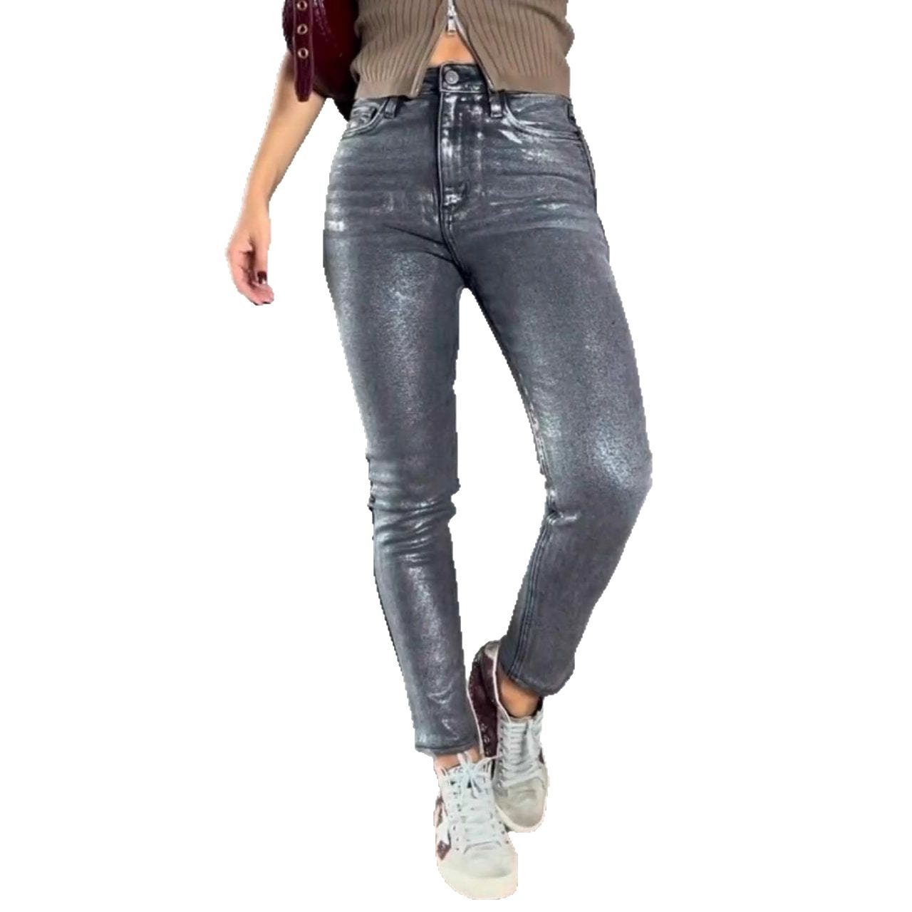 Women's Gold & Silver Foil Print Stretch Skinny Jeans – Slim Fit