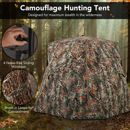 360° One-Way See-Through Pop-Up Hunting Blind – 82"x82" Camouflage Ground Blind for Deer & Turkey