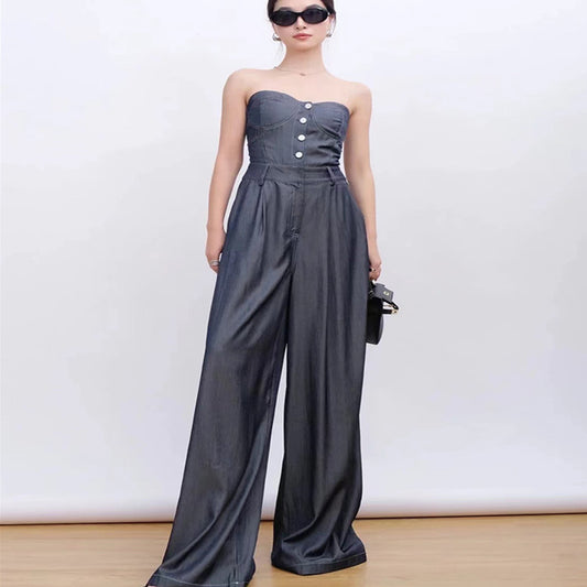 Women's High Waist Wide Leg Bra Jumpsuit – Light Luxury Commute Style XS–L