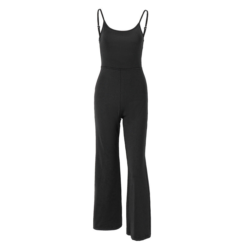 Women's Backless Slim-Fit Jumpsuit – Solid Black American Style S–L