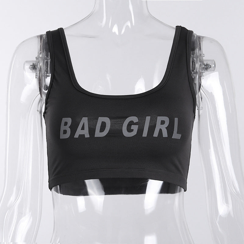 Women's Reflective Letter Crop Sports Vest – Slim Fit