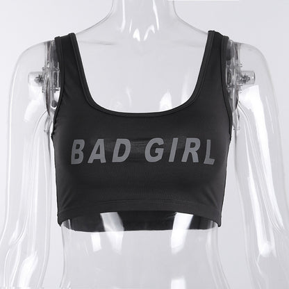 Women's Reflective Letter Crop Sports Vest – Slim Fit