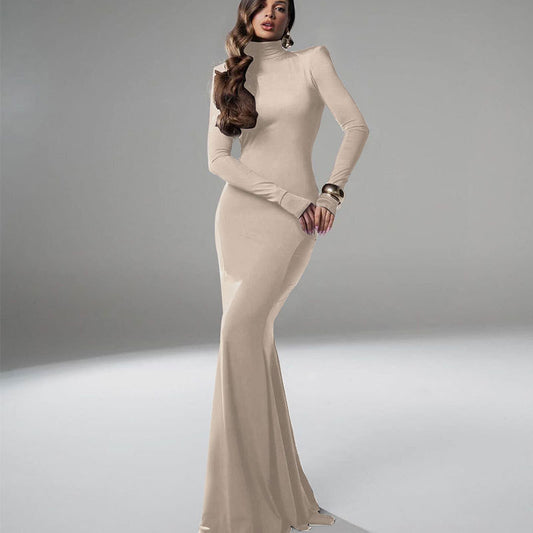 Women's Backless Long Sleeve Bodycon Evening Party Dress – High Waist Maxi Hip Skirt