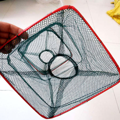 Folding Lobster & Crab Trap Cage – Two-Hole Collapsible Nylon Fishing Basket (With or Without Pipe)